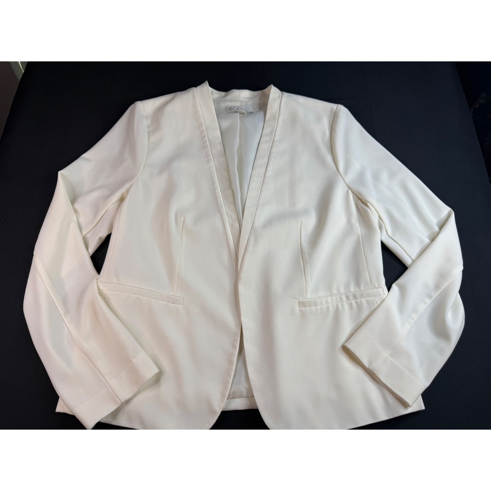 Est. 1946‎ Women Cream Open Front Blazer Jacket with Shoulder Pads Size M